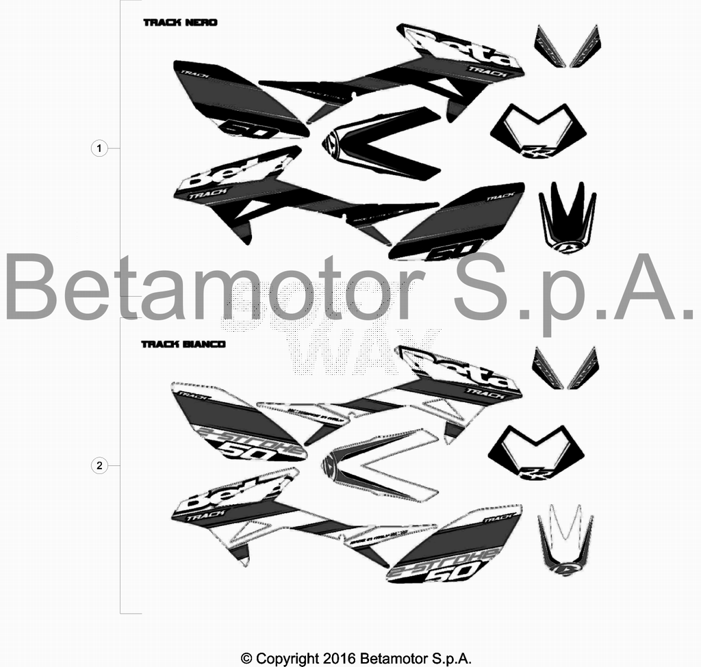 vue éclatée plastiques, réservoir et selle - beta 50 rr motard track 2016