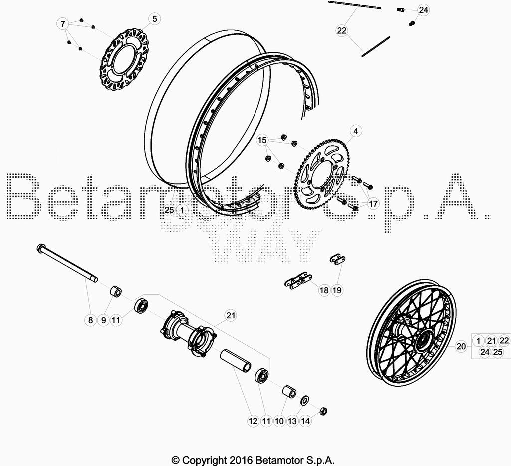 vue éclatée roue arrière - beta 50 rr motard track 2019