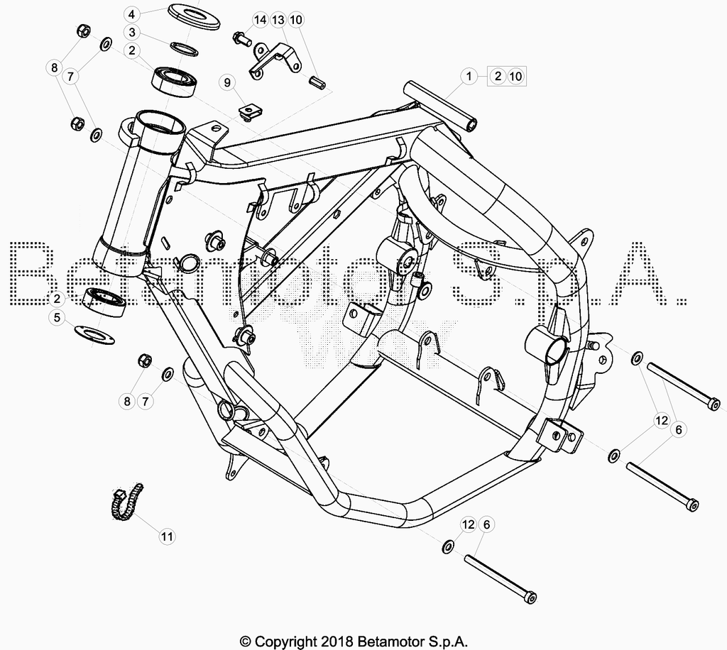 vue éclatée accesoires du cadre arrière de cadre, repose-pieds,... - beta 50 rr motard sport 2019