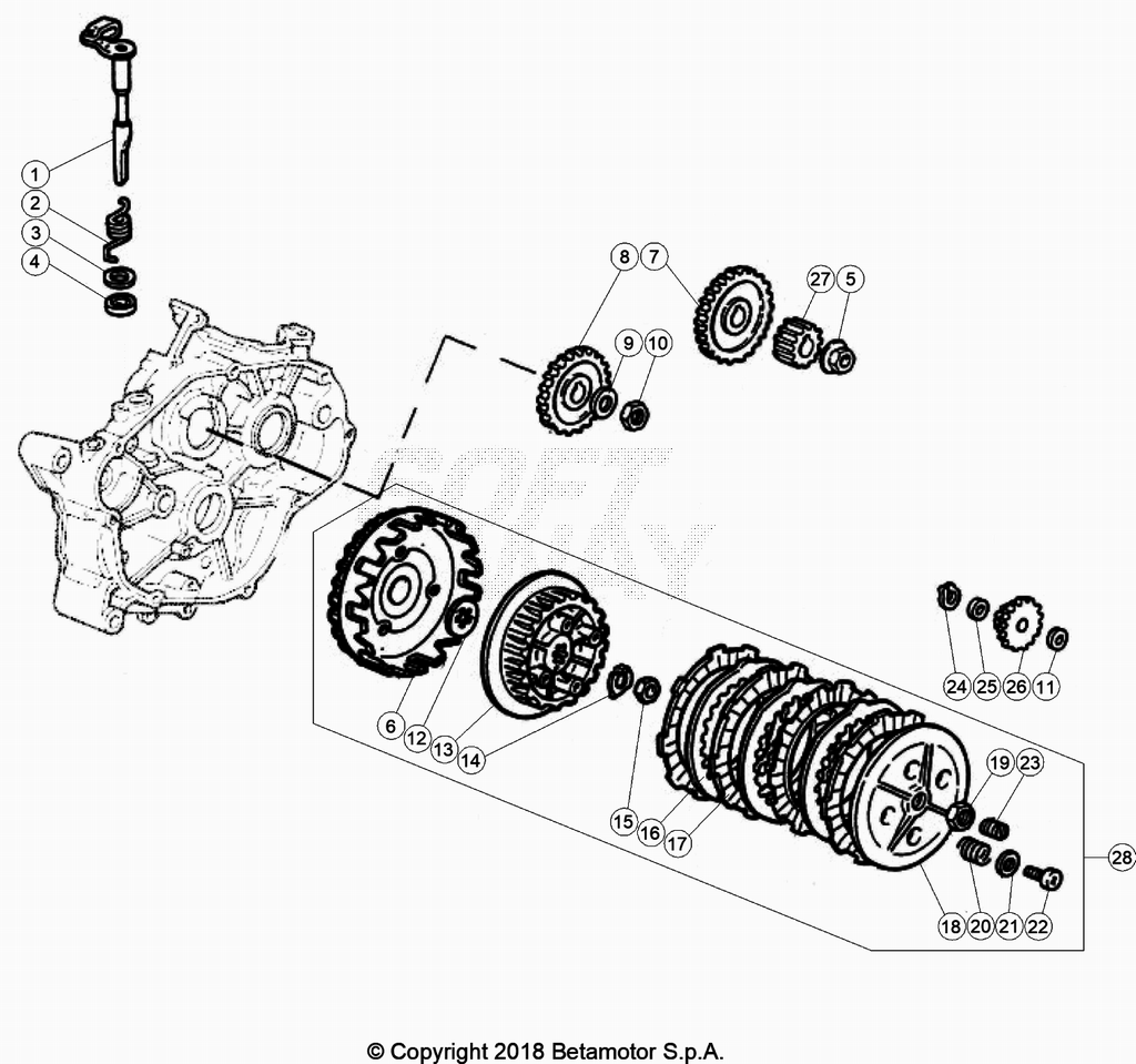 vue éclatée embrayage - beta 50 motard blanche 2021