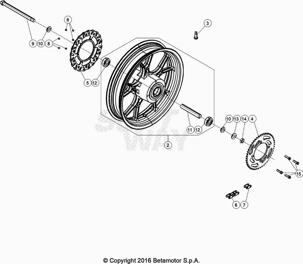 vue éclatée roue arrière - beta 50 motard blanche 2021