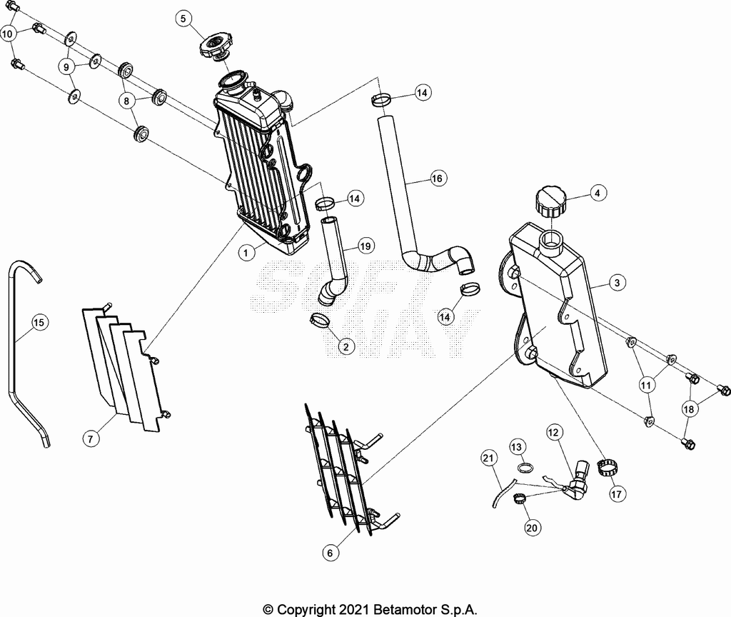 vue éclatée radiateurs, refroidissement - beta 50 rr motard sport noir 2023