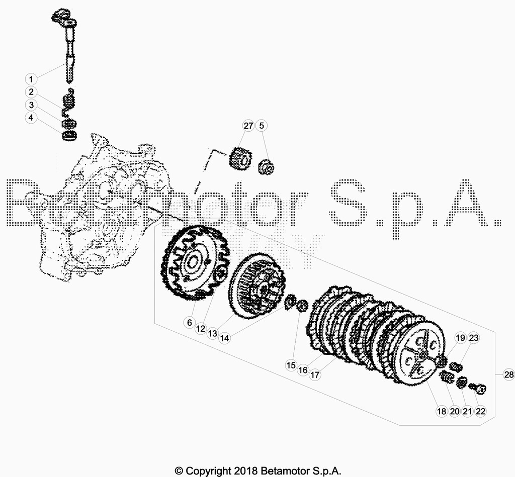 vue éclatée embrayage - beta 50 rr enduro racing 2019