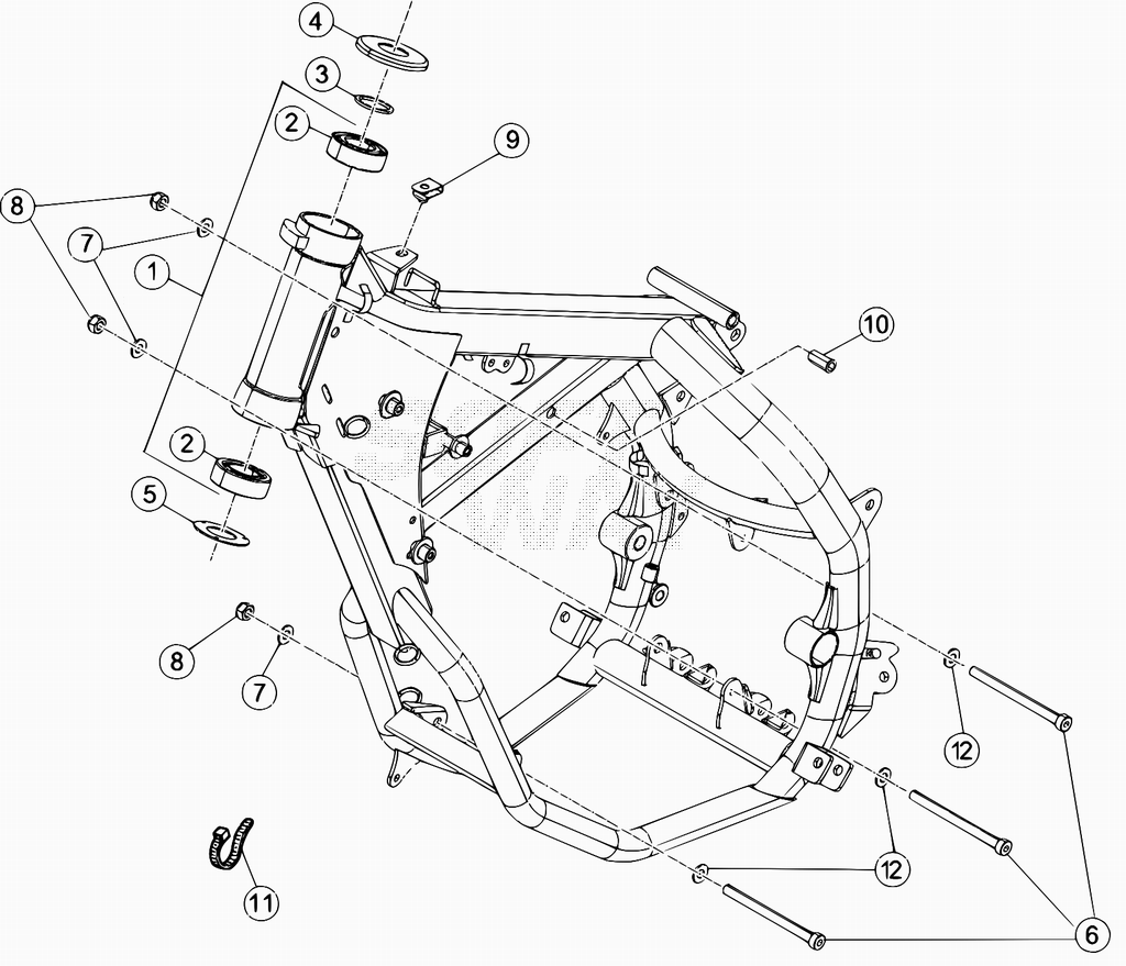 vue éclatée accesoires du cadre arrière de cadre, repose-pieds,... - beta 50 rr motard 2012