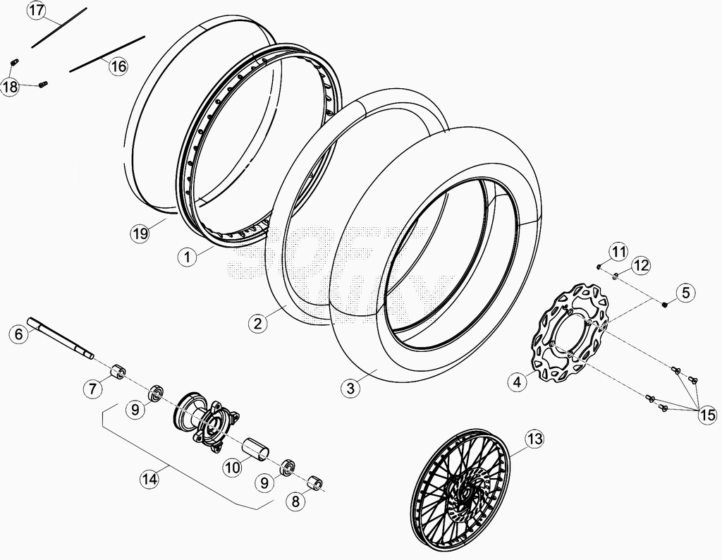 vue éclatée roue avant de 0300001 à 0300456 - beta 50 rr motard 2012