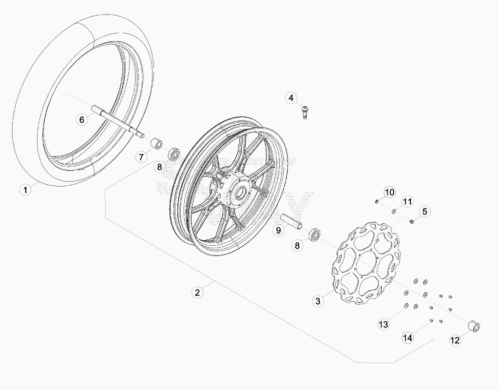 vue éclatée roue avant de 0300457 à 0399999 - beta 50 rr motard 2012