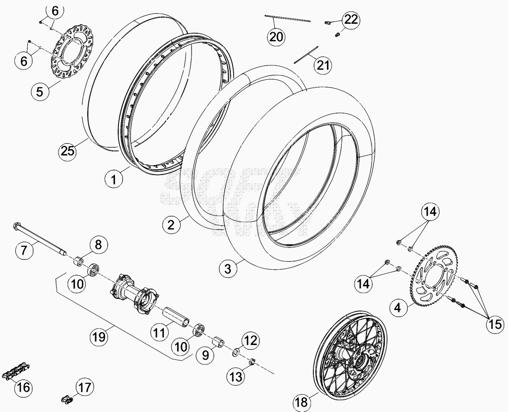 vue éclatée roue arrière de 0300001 à 0300456 - beta 50 rr motard 2012