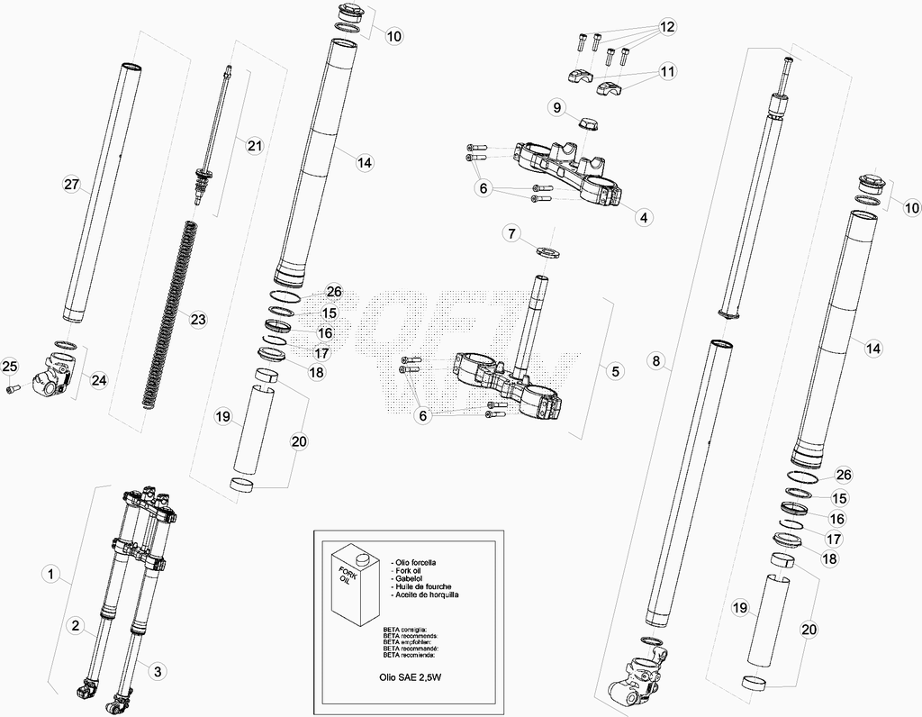 vue éclatée fourche de 0401332 à 0499999 - beta 50 rr motard track 2014