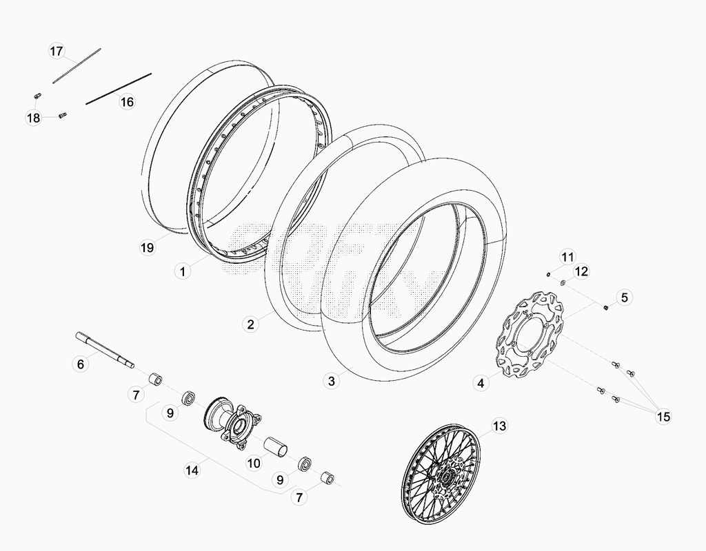 vue éclatée roue avant de 0401332 à 0499999 - beta 50 rr motard track 2014