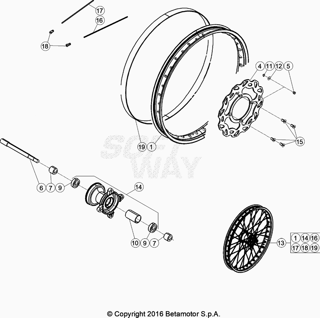 vue éclatée roue avant - beta 50 rr motard track noir 2021