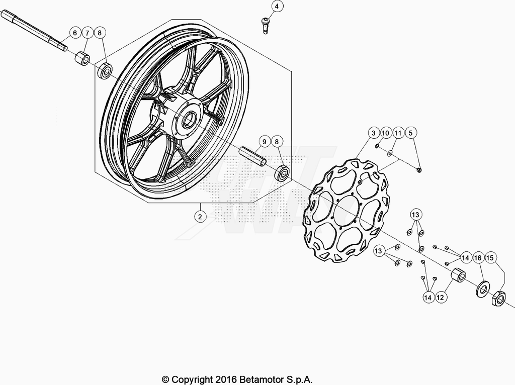 vue éclatée roue avant - beta 50 rr motard noir 2020