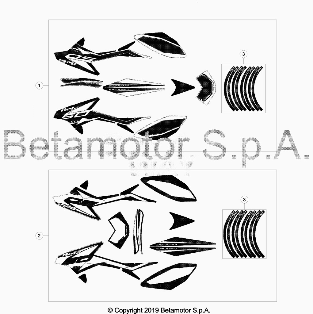 vue éclatée plastiques, réservoir et selle - beta 50 rr enduro sport 2019