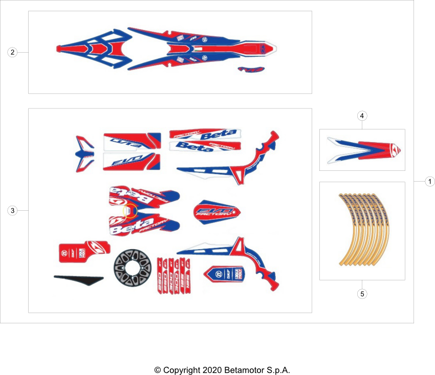 vue éclatée plastiques, réservoir et selle - beta evo 300 2t factory 2020