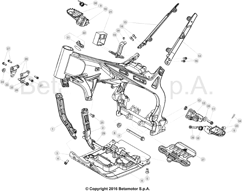 vue éclatée cadre - beta evo 125 2t factory 2016