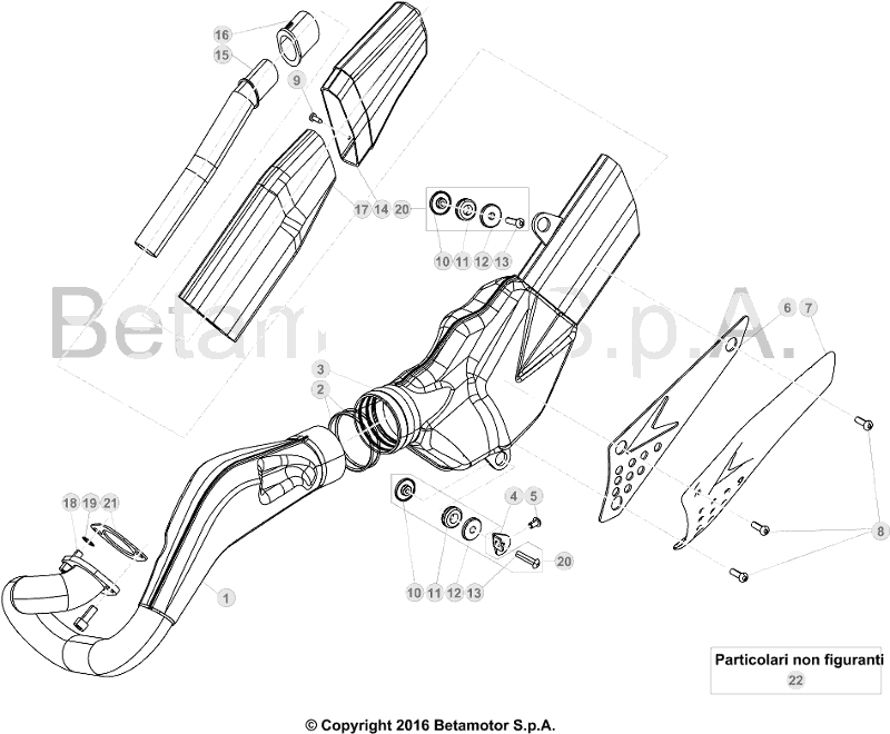 vue éclatée echappement - beta evo 300 ss factory 2019