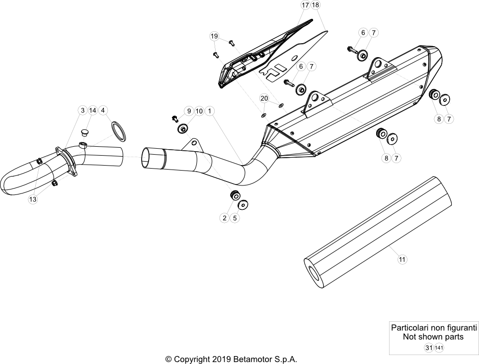 vue éclatée echappement - beta rr 430 2021