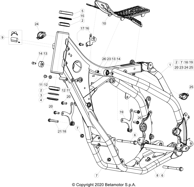 vue éclatée cadre - beta rr 390 4t racing 2021
