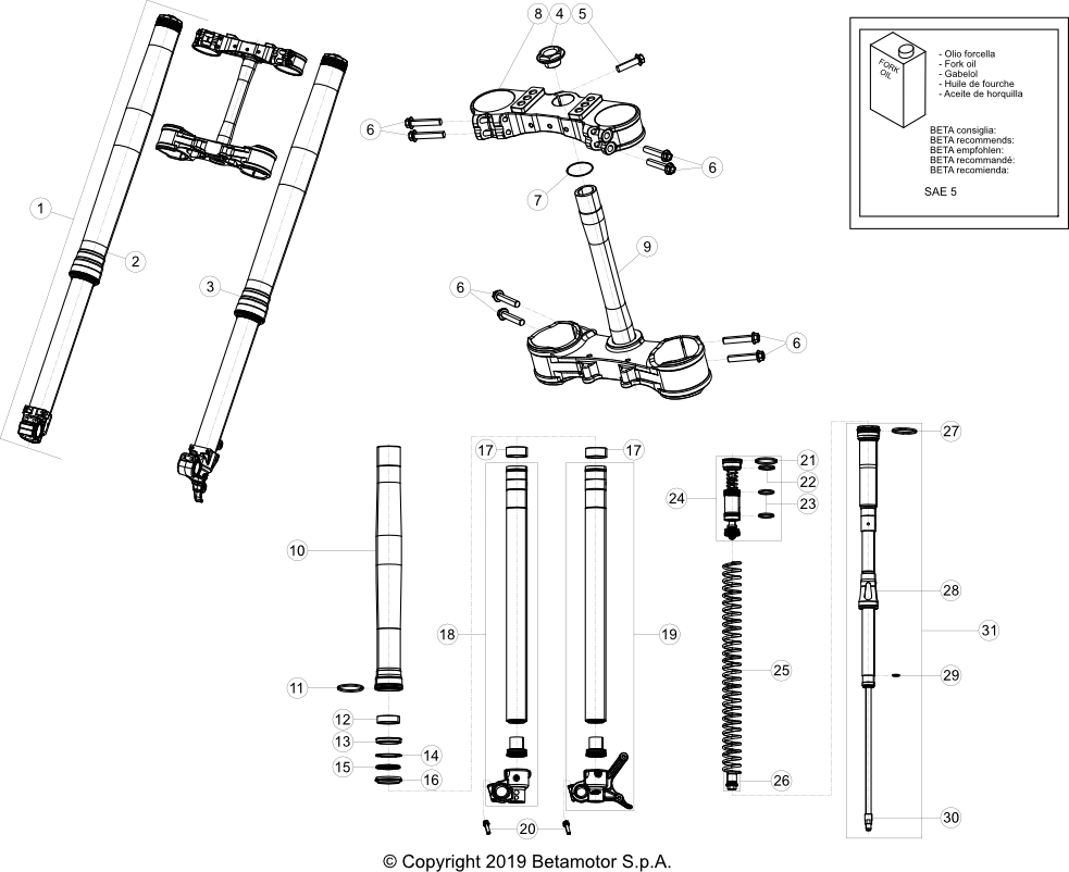 vue éclatée fourche - beta rr 250 racing 2021