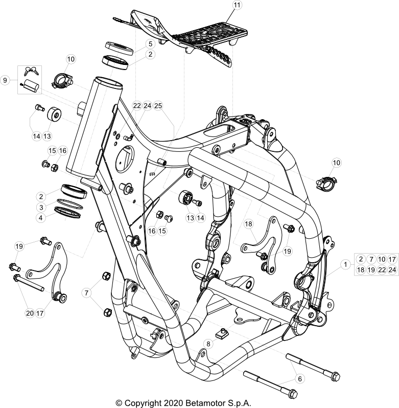 vue éclatée cadre - beta rr 250 racing 2021
