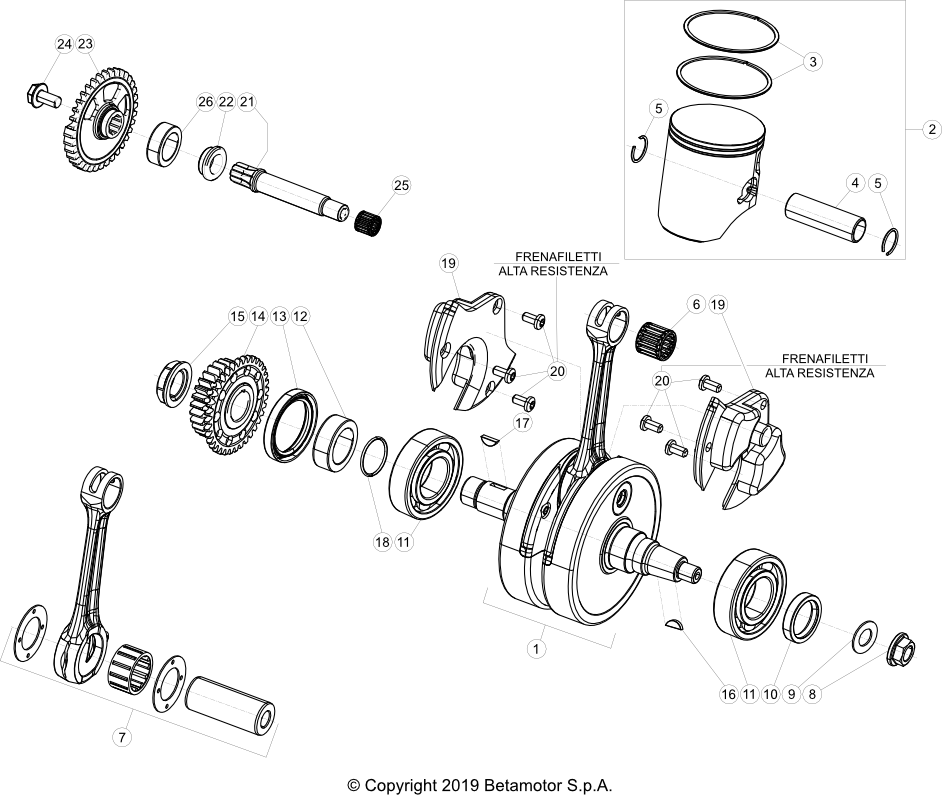 vue éclatée vilebrequin / piston / arbre d’équilibrage - beta rr 250 racing 2021