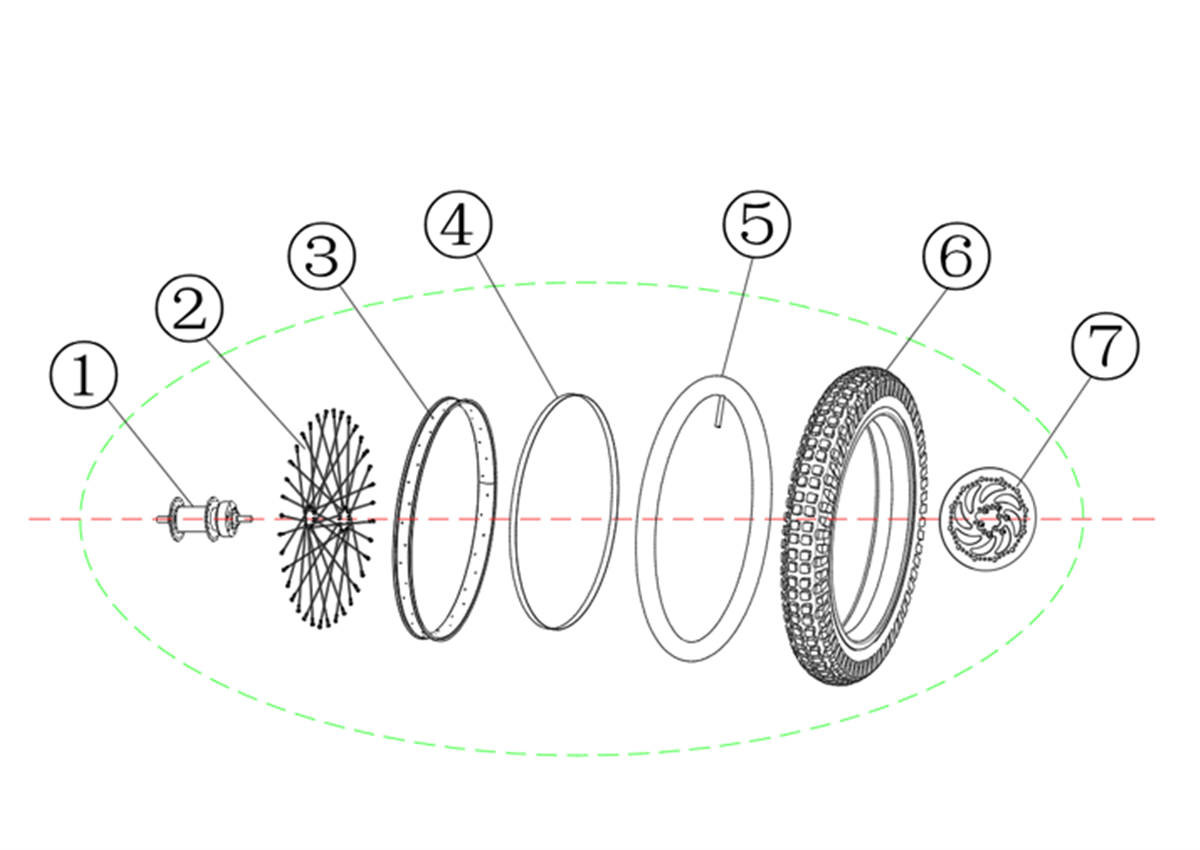 vue éclatée roue avant - sedna sx 16" 2025