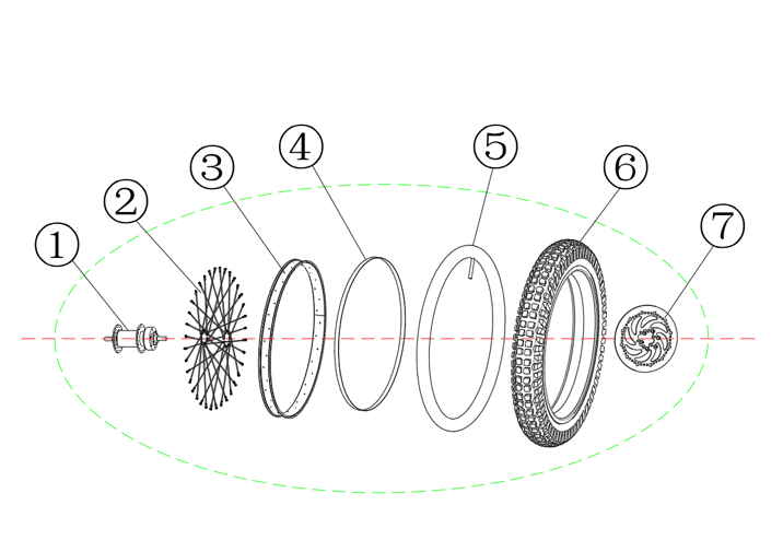 vue éclatée roue avant - sedna sx 18" 2026