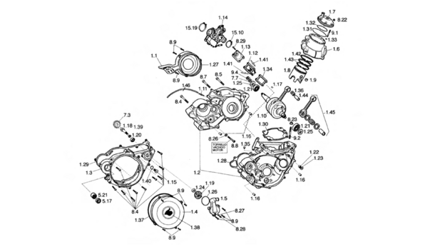 vue éclatée moteur - sherco moto sherco 2.5 (+ kit comp 2.9) 2000