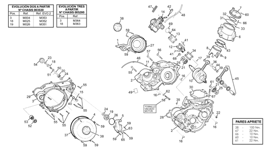 vue éclatée moteur - sherco moto sherco 2.5 + kit comp 2.9 2001