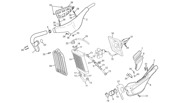 vue éclatée radiateur - sherco moto sherco 2.0 2002