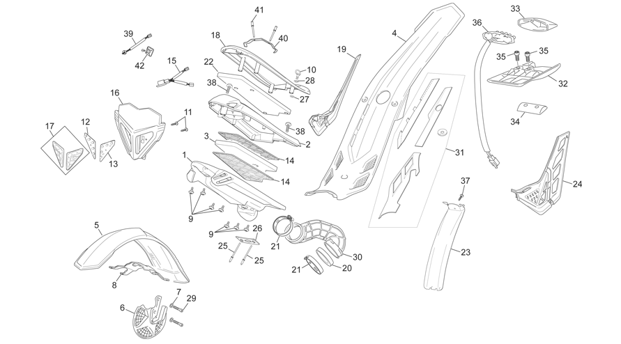 vue éclatée plastiques - sherco moto sherco 2.9 homol 2011