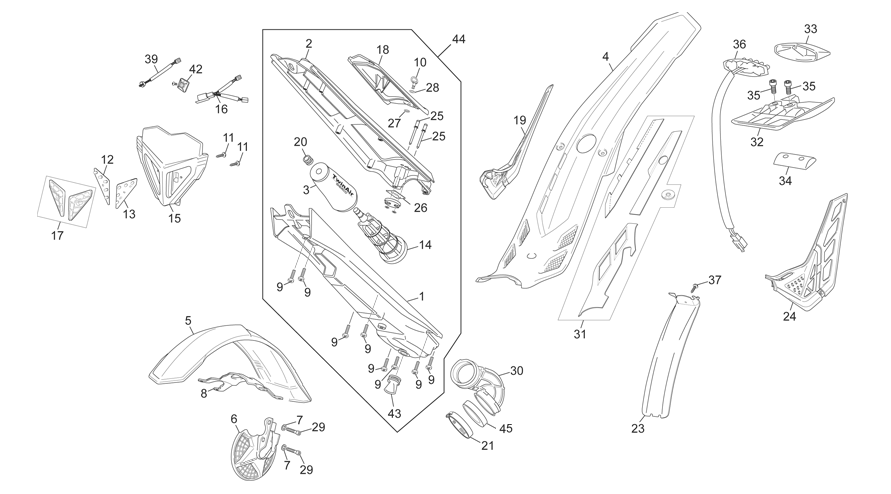vue éclatée plastiques - sherco moto sherco 2.9 homol 2012