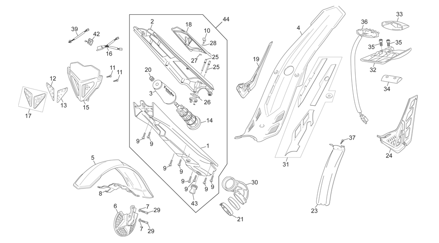 vue éclatée plastiques - sherco moto sherco 2.9 comp cabestany 2012