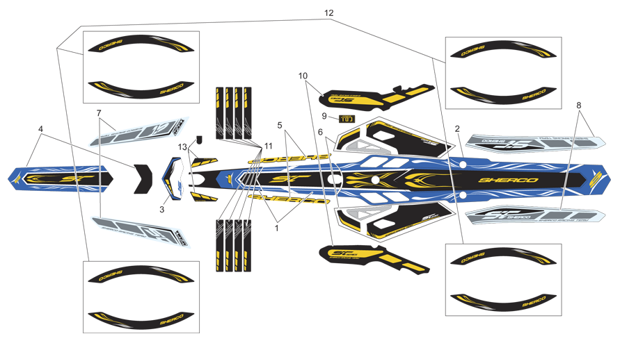 vue éclatée adhésifs - sherco moto sherco 2.9 comp 2013
