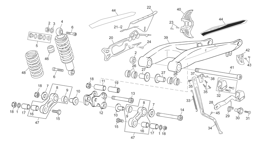 vue éclatée amortisseur - bras oscillant - sherco moto sherco 2.5 comp 2011