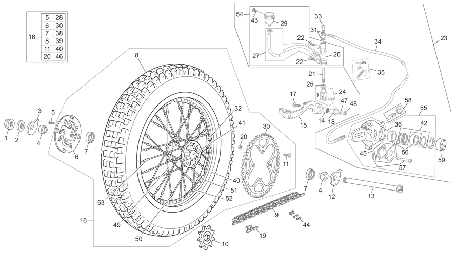 vue éclatée roue arrière - sherco moto sherco 2.5 competi 2013
