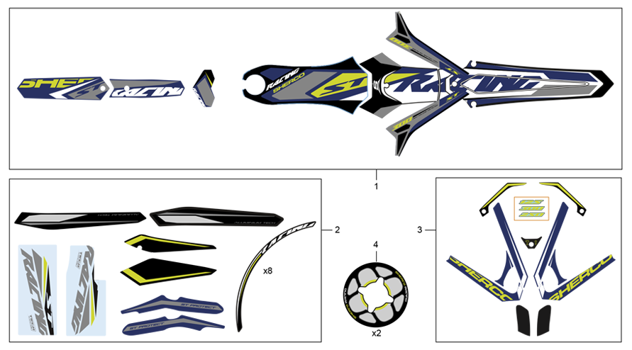 vue éclatée adhésifs - sherco moto sherco 2.5 racing 2018