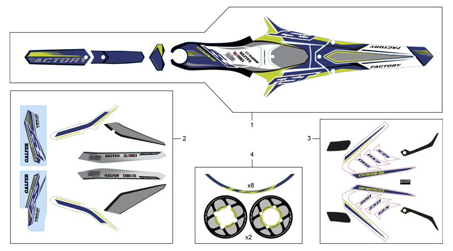 vue éclatée adhésifs - sherco moto sherco 2.5 factory 2019