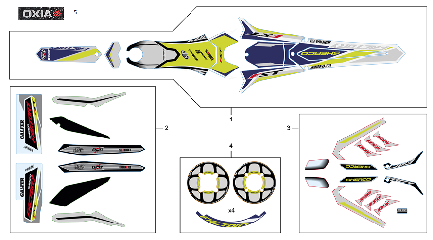 vue éclatée adhésifs - sherco moto sherco 2.5 factory 2020