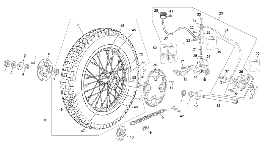 vue éclatée roue arrière - sherco moto sherco 2.5 factory 2022