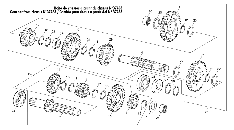vue éclatée boîte de vitesses a pratir du chassis n°37468 - sherco moto sherco 2.5 factory homologated 2022