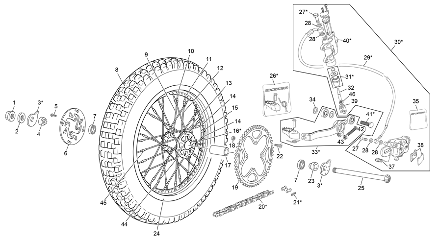 vue éclatée roue arrière - sherco 250 st-r racing 2023