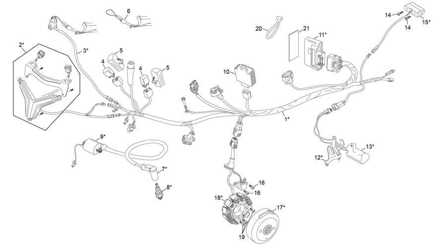 vue éclatée faisceau électrique - sherco 250 st-r racing homol 2023