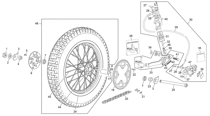 vue éclatée roue arrière - sherco 250 st-f factory ar68 2025