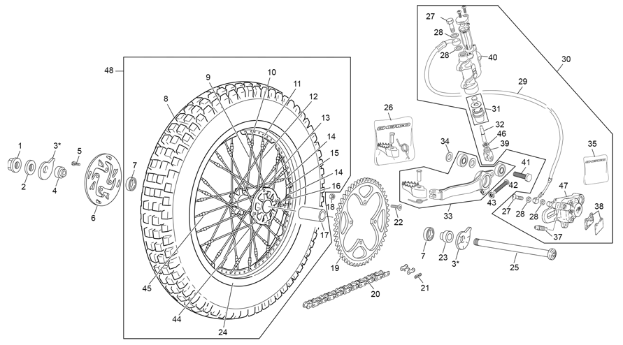 vue éclatée roue arrière - sherco 250 st-f factory 2025