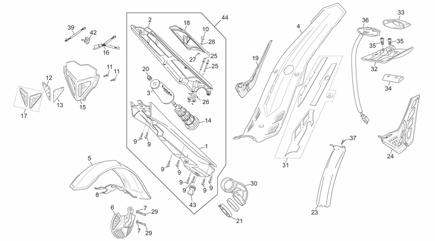 vue éclatée plastiques - sherco moto sherco 1.25 racing comp 2012