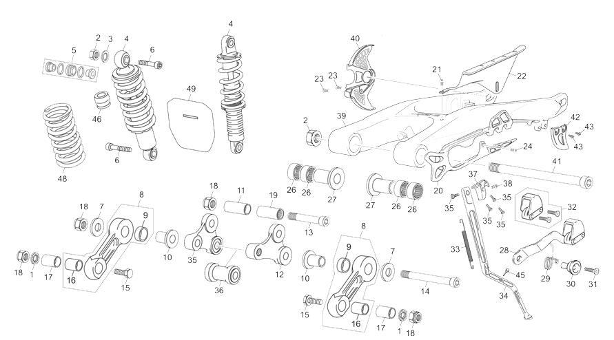 vue éclatée amortisseur - bras oscillant - sherco moto sherco 1.25 comp 2013