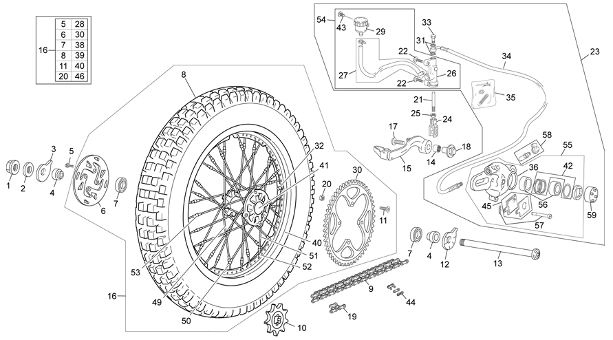 vue éclatée roue arrière - sherco moto sherco 1.25 comp ajp 2014