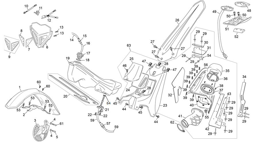 vue éclatée plastiques - sherco moto sherco 1.25 factory 2020