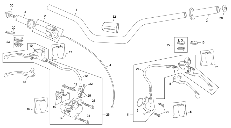 vue éclatée guidon - sherco moto sherco 1.25 factory replica 2022