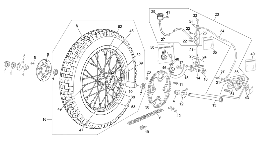 vue éclatée roue arrière - sherco 125 st-access 2025